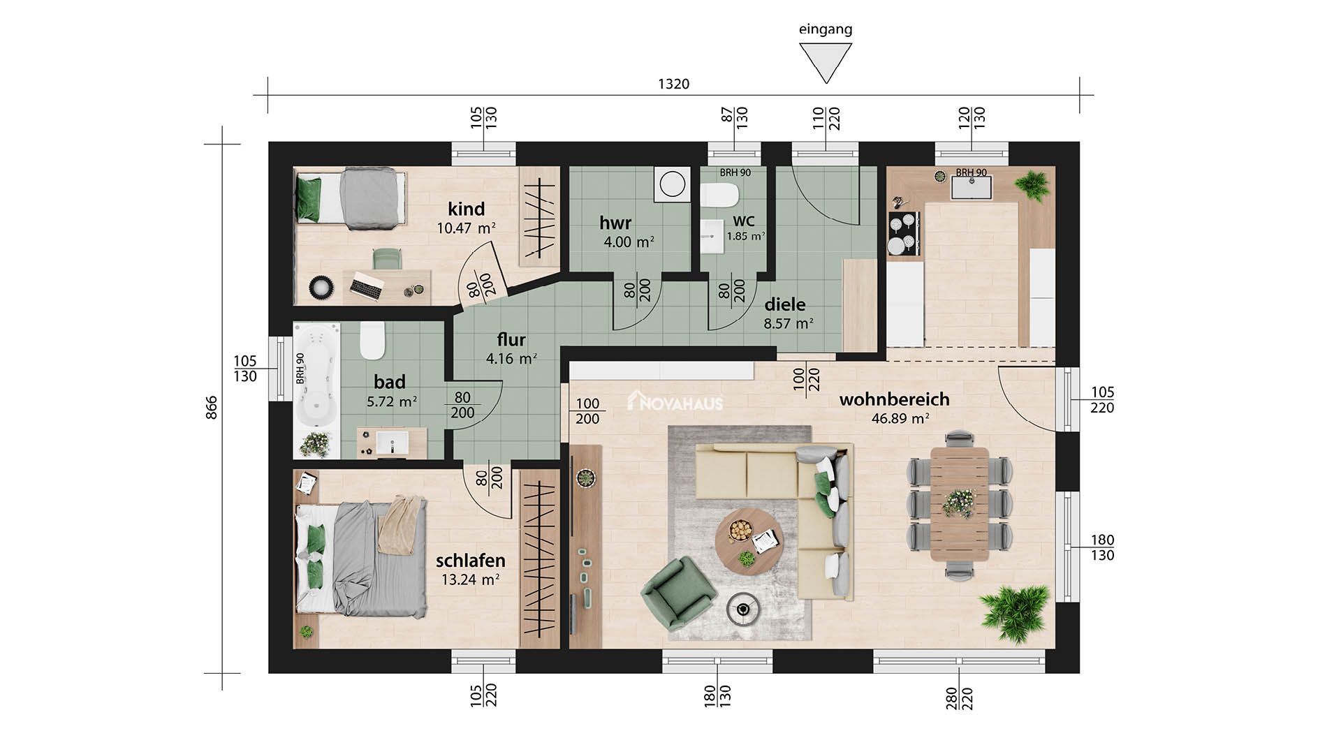 Novahaus Bungalow Grundriss 90 m2