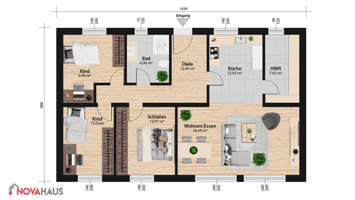 Bungalow Grundrisse 3 Zimmer